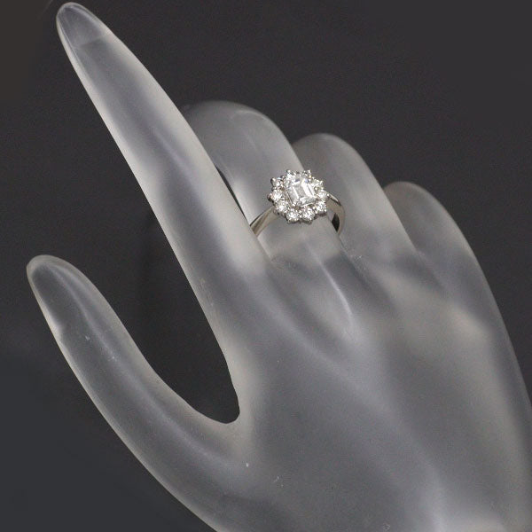 Pt900 エメラルドカット ダイヤモンド リング 0.704ct D0.46ct