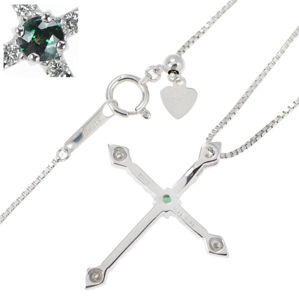希少 K18WG アレキサンドライト ダイヤモンド ペンダントネックレス 0.11ct D0.24ct クロス
