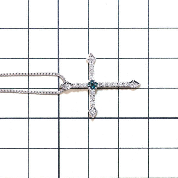 希少 K18WG アレキサンドライト ダイヤモンド ペンダントネックレス 0.11ct D0.24ct クロス