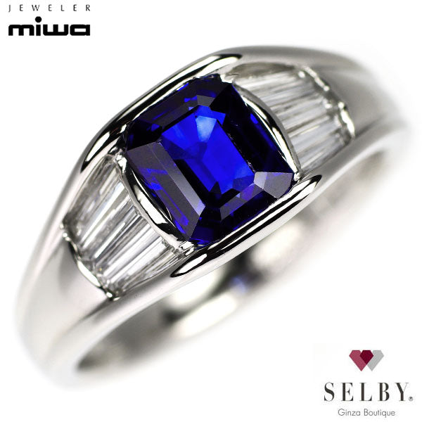 銀座ミワ Pt900 サファイア ダイヤモンド リング 1.45ct D0.38ct