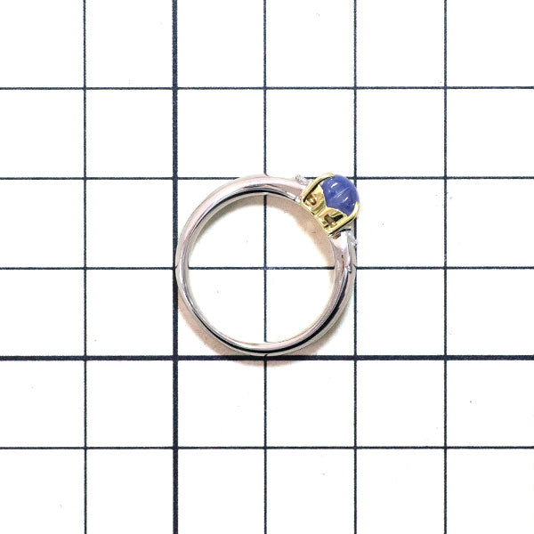 K18YG/ Pt900 ハートカボション スター サファイア ダイヤモンド リング 1.05ct D0.07ct