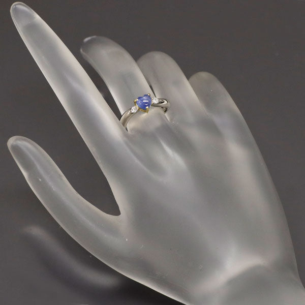K18YG/ Pt900 ハートカボション スター サファイア ダイヤモンド リング 1.05ct D0.07ct
