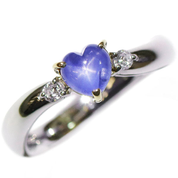 K18YG/ Pt900 ハートカボション スター サファイア ダイヤモンド リング 1.05ct D0.07ct