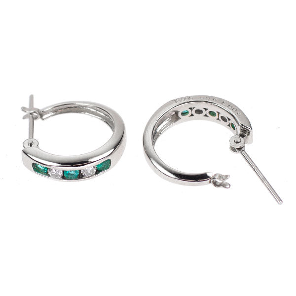 Pt900 エメラルド ダイヤモンド フープ ピアス 0.18ct D0.12ct