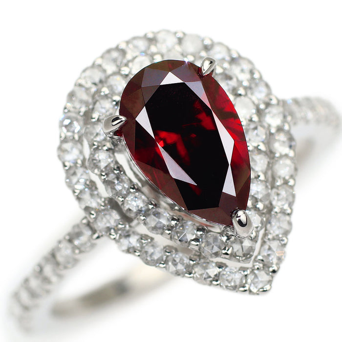 新品 Pt950 希少レッドキャシテライト ローズカットダイヤモンド リング 3.57ct D0.58ct 【エスコレ】