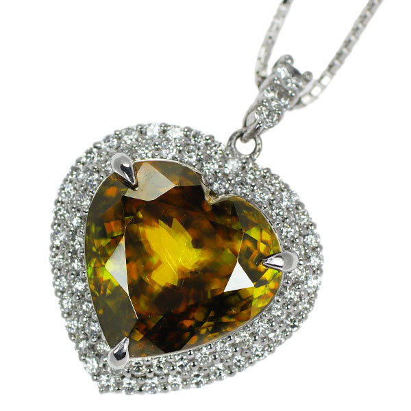 Pt ハートシェイプ スフェーン ダイヤモンド ペンダントネックレス 12.09ct D0.84ct