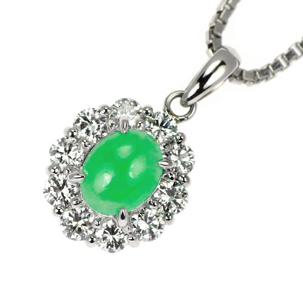 Pt900/ Pt850 翡翠 ダイヤモンド ペンダントネックレス 0.583ct D0.88ct