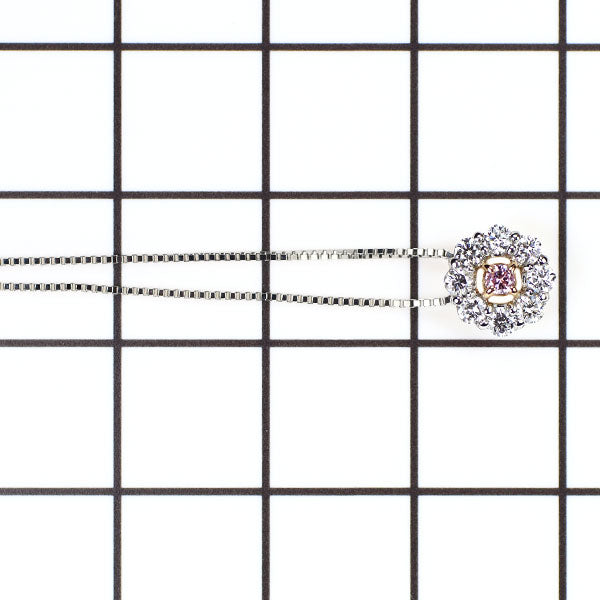 希少 K18PG/Pt 天然ピンク ダイヤモンド ペンダントネックレス 0.030ct D0.22ct