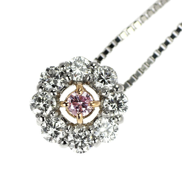 希少 K18PG/Pt 天然ピンク ダイヤモンド ペンダントネックレス 0.030ct D0.22ct