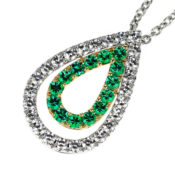 SUWA K18YG/Pt950 エメラルド シングルカットダイヤモンド ペンダントネックレス 0.20ct D0.30ct