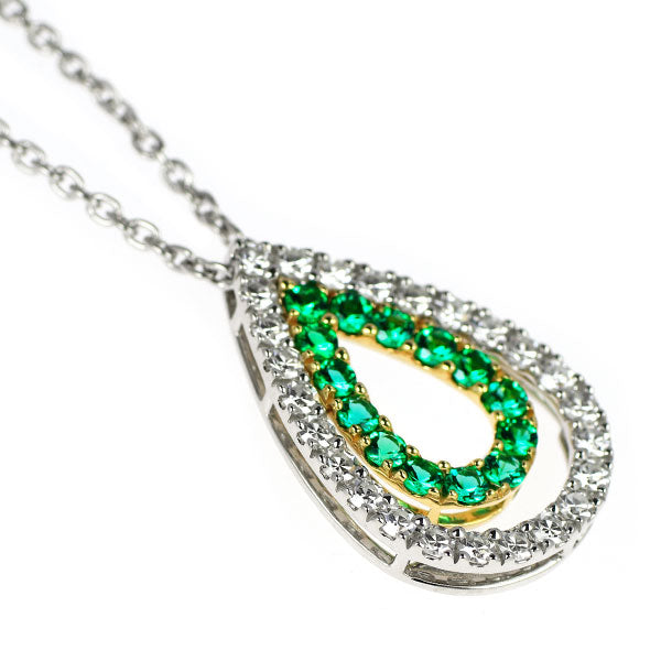 SUWA K18YG/Pt950 エメラルド シングルカットダイヤモンド ペンダントネックレス 0.20ct D0.30ct