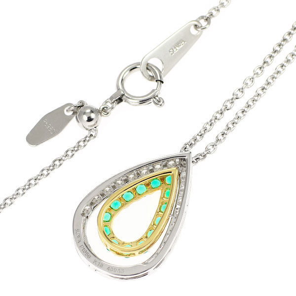 SUWA K18YG/Pt950 エメラルド シングルカットダイヤモンド ペンダントネックレス 0.20ct D0.30ct