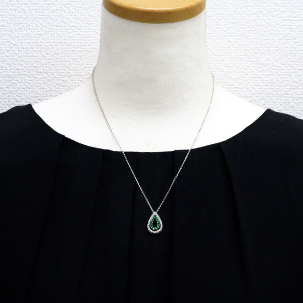 SUWA K18YG/Pt950 エメラルド シングルカットダイヤモンド ペンダントネックレス 0.20ct D0.30ct