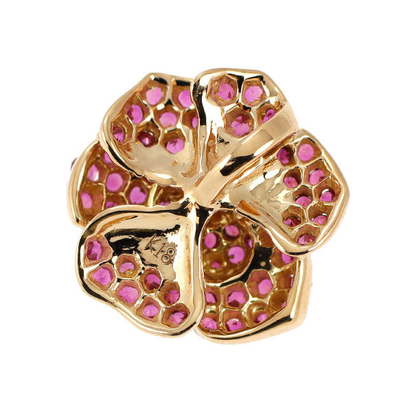 QVC K18PG ルビー ペンダントトップ フラワー 0.80ct パヴェ
