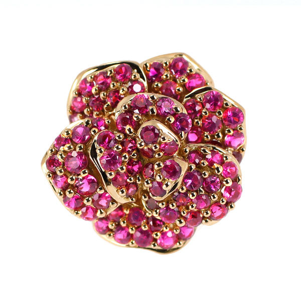 QVC K18PG ルビー ペンダントトップ フラワー 0.80ct パヴェ