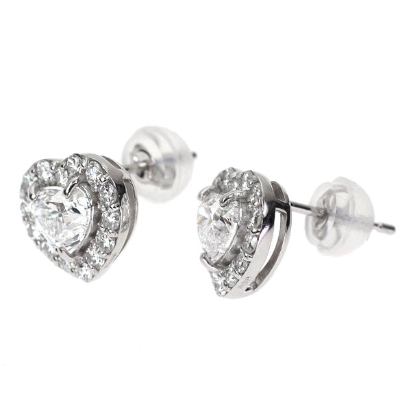 新品 Pt900/ Pt950 ハートシェイプ ダイヤモンド  ピアス 1.04ct D VS1 D0.48ct 【エスコレ】