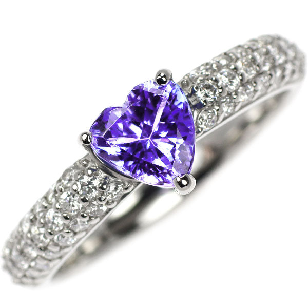 Pt900 ハートシェイプ タンザナイト ダイヤモンド リング 0.73ct D0.34ct