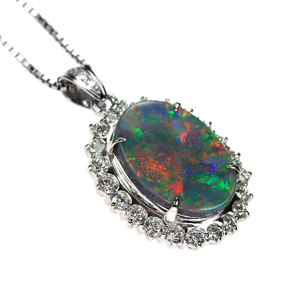 Pt ブラックオパール ダイヤモンド ペンダントネックレス 5.19ct D1.43ct