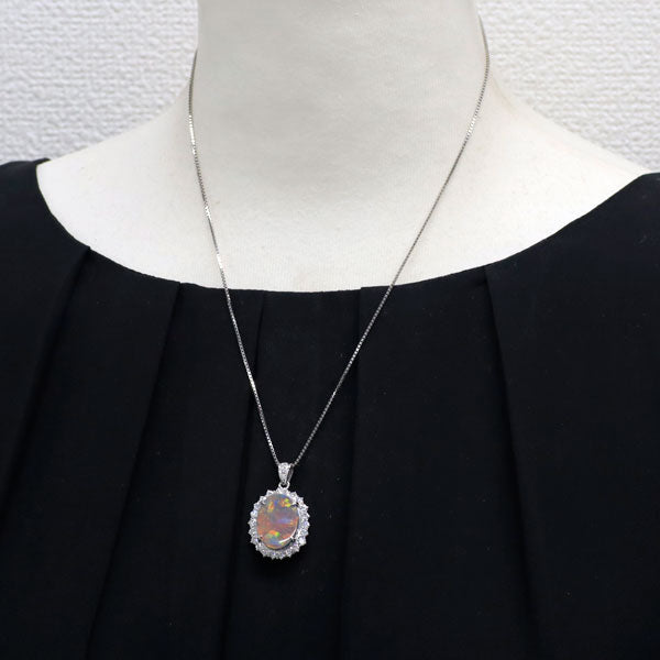 Pt ブラックオパール ダイヤモンド ペンダントネックレス 5.19ct D1.43ct