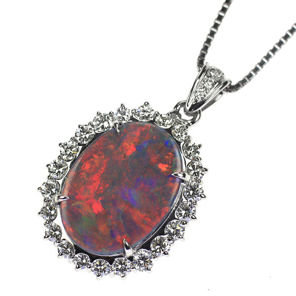 Pt ブラックオパール ダイヤモンド ペンダントネックレス 5.19ct D1.43ct