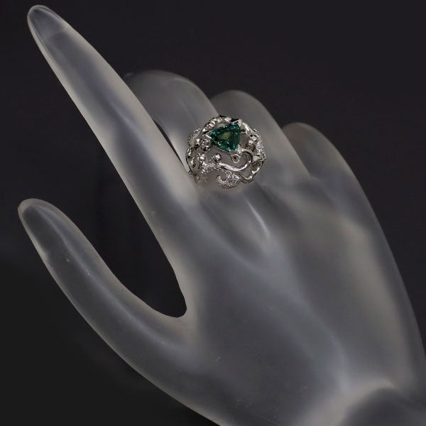 Pt900 グリーンサファイア ダイヤモンド リング 1.64ct D0.28ct