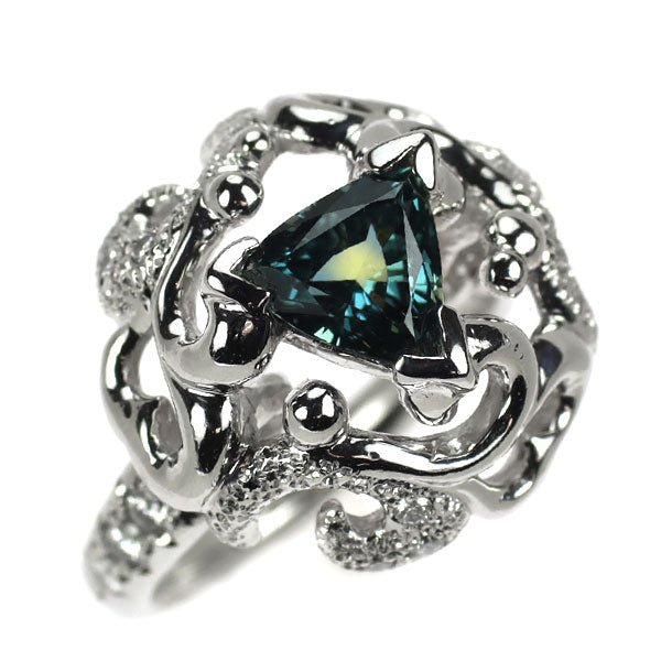 Pt900 グリーンサファイア ダイヤモンド リング 1.64ct D0.28ct