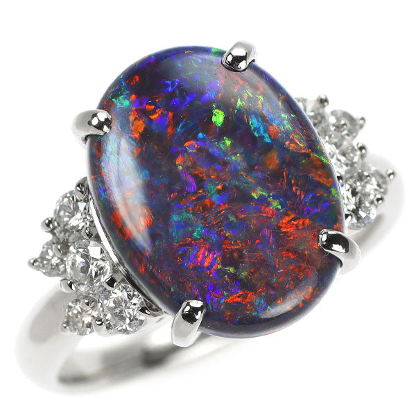 Pt900 ブラック オパール ダイヤモンド リング 4.82ct D0.52ct