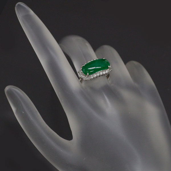 Pt900 翡翠 ダイヤモンド リング 3.14ct D0.73ct