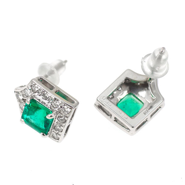 K18WG エメラルド ダイヤモンド ピアス 1.15ct D0.32ct