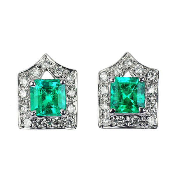 K18WG エメラルド ダイヤモンド ピアス 1.15ct D0.32ct