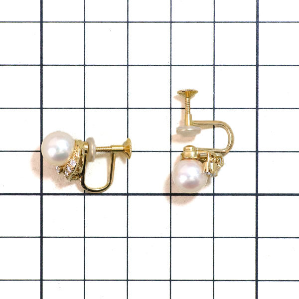 ミキモト K18YG アコヤ真珠 ダイヤモンド イヤリング 径約8.0mm D0.20ct