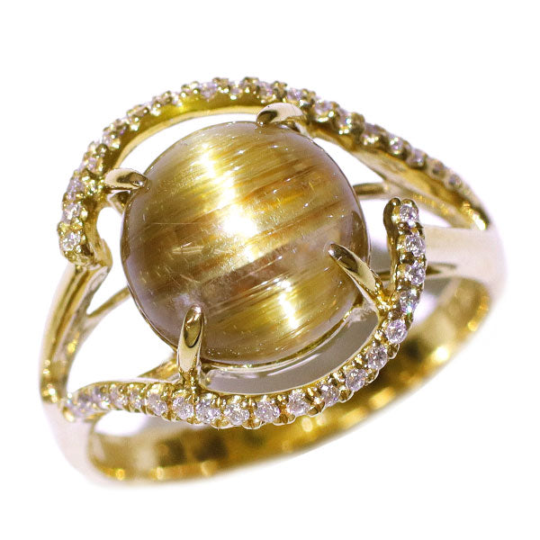 K18YG ルチルクオーツキャッツアイ ダイヤモンド リング 6.50ct D0.20ct