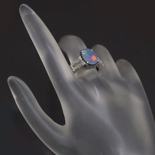 Pt900 ブラックオパール ダイヤモンド リング 2.27ct D0.43ct