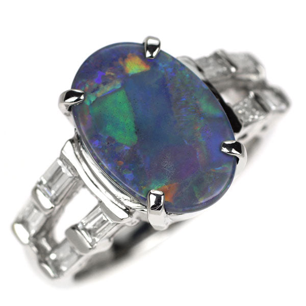 Pt900 ブラックオパール ダイヤモンド リング 2.27ct D0.43ct
