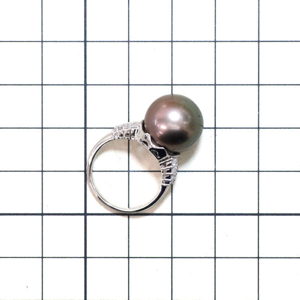 Pt900 黒蝶 真珠 ダイヤモンド リング 径約13.5mm D0.35ct