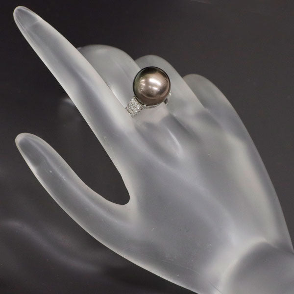 Pt900 黒蝶 真珠 ダイヤモンド リング 径約13.5mm D0.35ct
