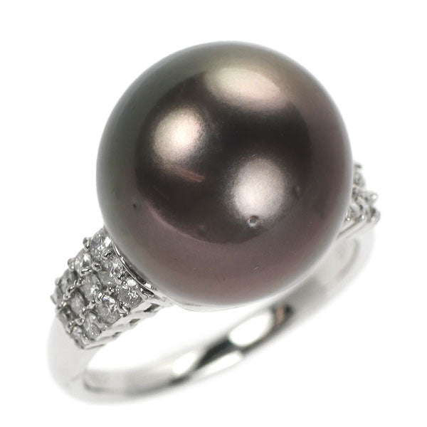 Pt900 黒蝶 真珠 ダイヤモンド リング 径約13.5mm D0.35ct