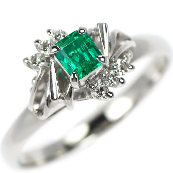 Pt900 エメラルド ダイヤモンド リング 0.28ct 陽刻ビンテージ