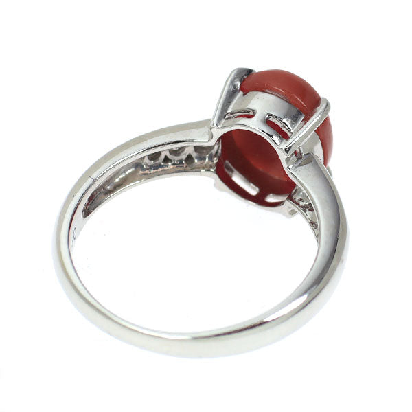 Pt900 珊瑚 ダイヤモンド リング 2.40ct D0.18ct