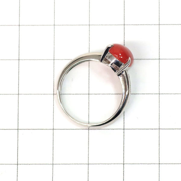 Pt900 珊瑚 ダイヤモンド リング 2.40ct D0.18ct