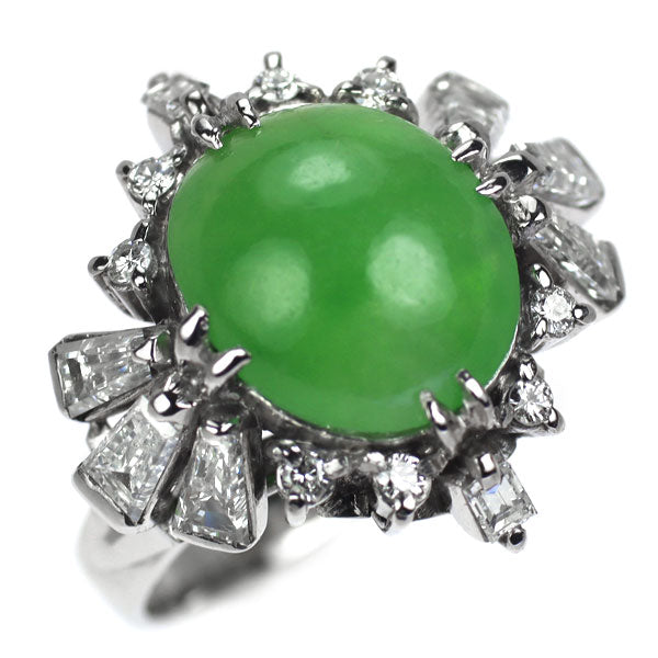 Pt850 翡翠 ダイヤモンド リング D1.07ct 陽刻ヴィンテージ製品 昭和レトロ