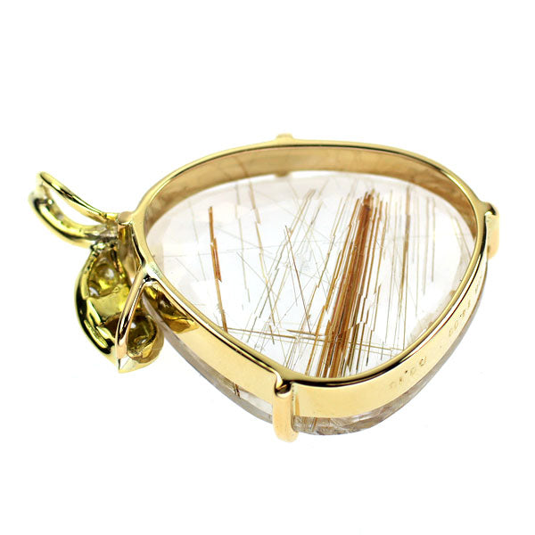 K18YG ルチルクオーツ ダイヤモンド ペンダントトップ 14.08ct D0.10ct 植物