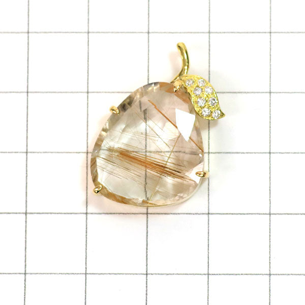 K18YG ルチルクオーツ ダイヤモンド ペンダントトップ 14.08ct D0.10ct 植物