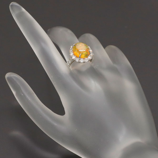 Pt950 ファイアーオパール ダイヤモンド リング 4.65ct D1.40ct