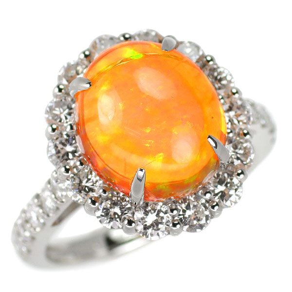 Pt950 ファイアーオパール ダイヤモンド リング 4.65ct D1.40ct