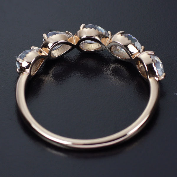 新品 K18PG ローズカット フェルスパー リング 0.60ct ハーフエタニティ