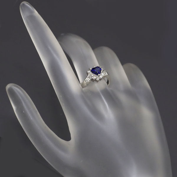 Pt900 ハートシェイプ サファイア ダイヤモンド リング 1.00ct D0.29ct