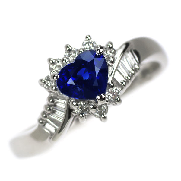 Pt900 ハートシェイプ サファイア ダイヤモンド リング 1.00ct D0.29ct