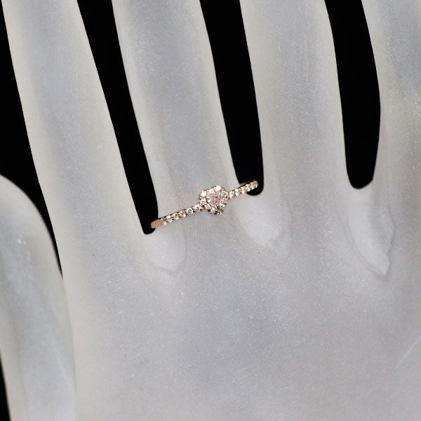 新品 K18PG ハートシェイプ 天然ピンクダイヤモンド リング 0.053ct LP SI2 D0.11ct 【エスコレ】