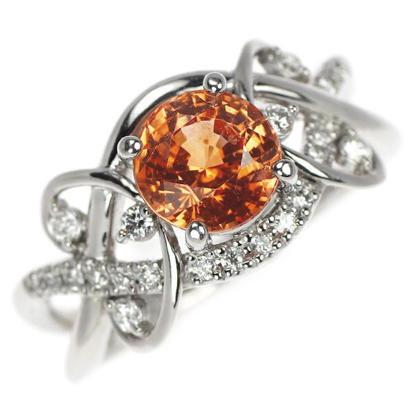 Pt900 オレンジ サファイア ダイヤモンド リング 1.76ct D0.19ct